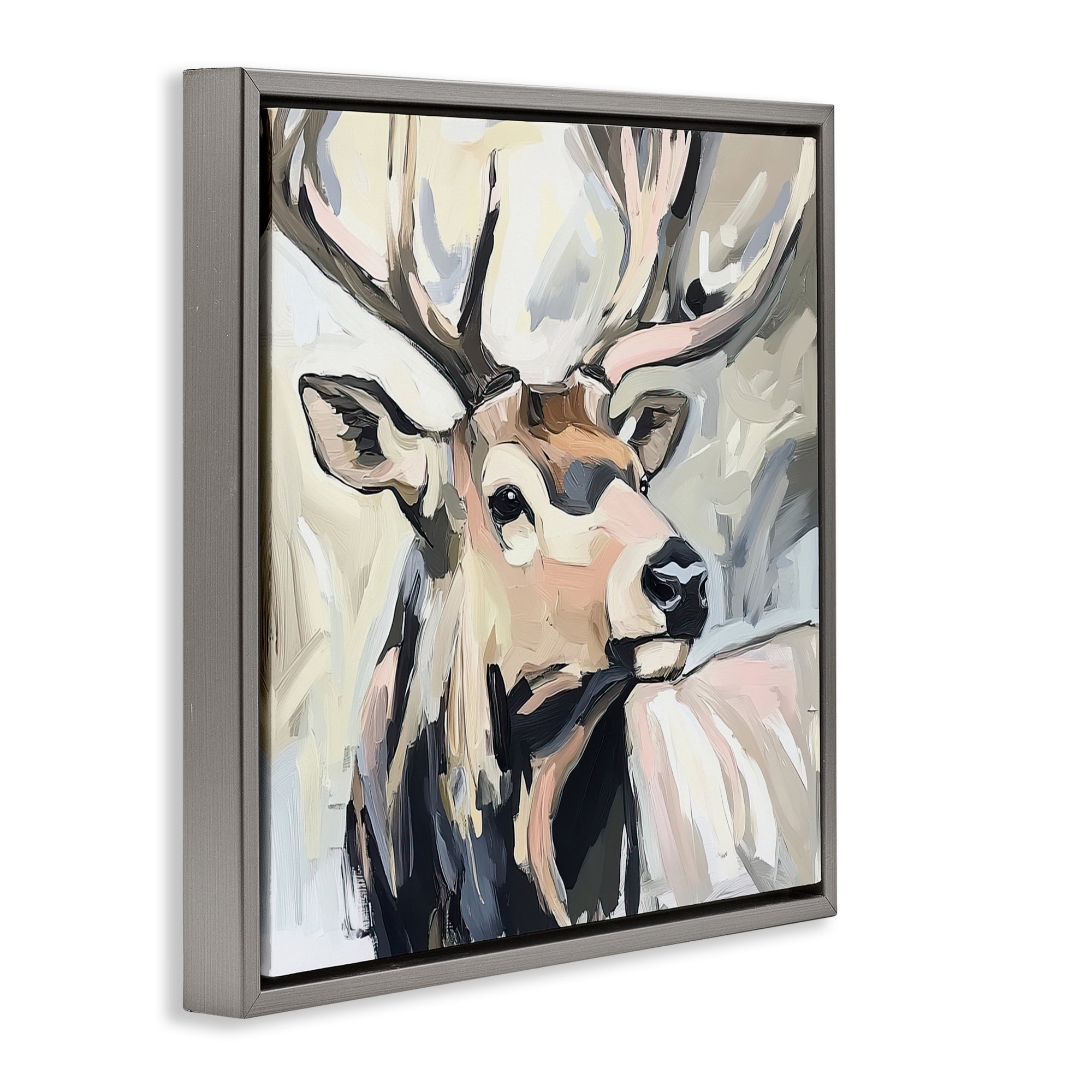Stupell Industries Neutral Bull Elk Portrait Gray Framed Floater Canvas Wall Art, design by Tina LeCour
