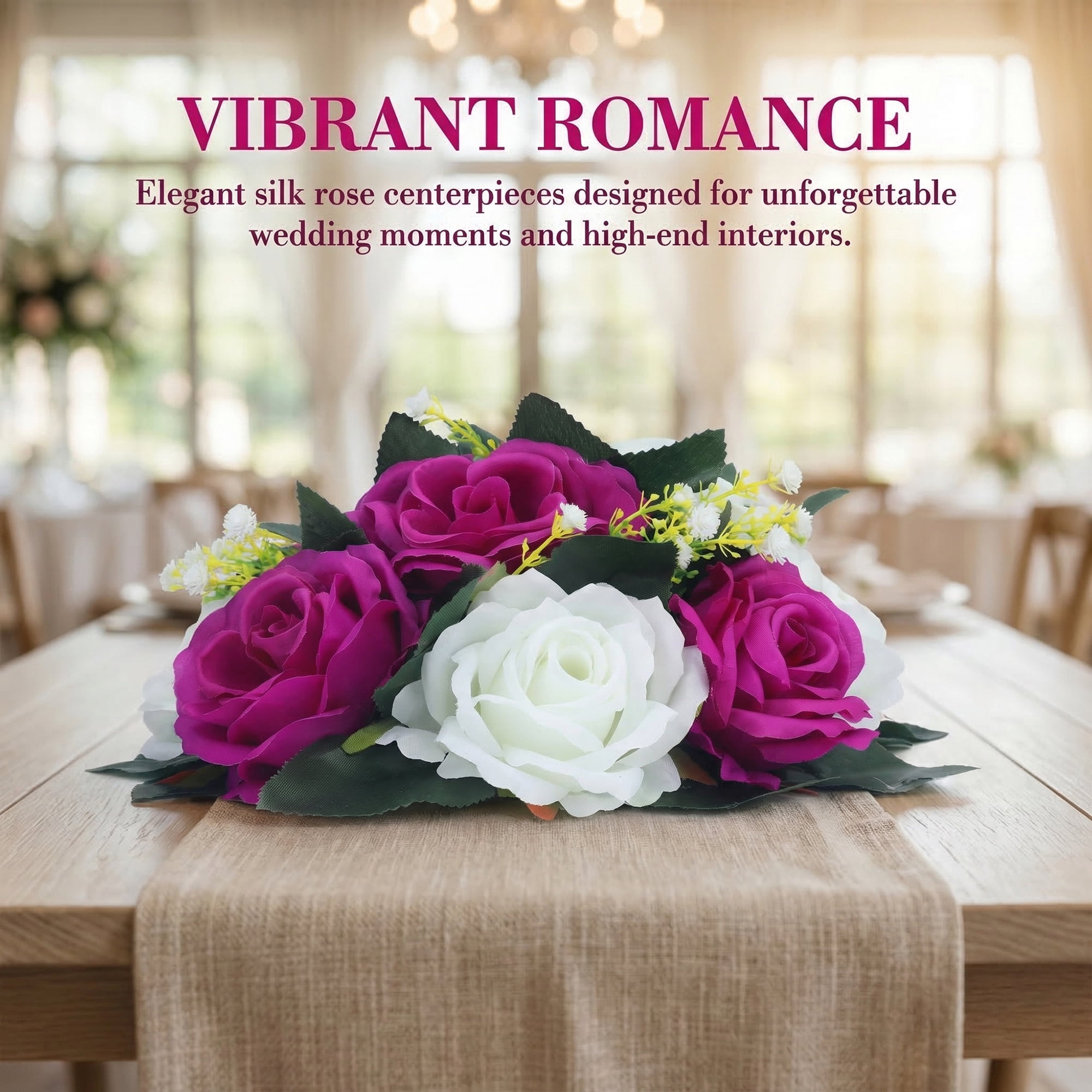 Unique Bargains 2Pcs Artificial Rose Flower Centerpiece Dark Dark Purple Dark Pink 4.7 in