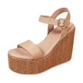thumbnail image 6 of Pandaie Platform Sandals Women Ankle Strap Wedge Summer Beach Slides 4.72 Inch Open Toe Espadrille Dressy Slip on Sandal Khaki 6, 6 of 8