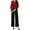 Red XL, variant on 2 Pcs/Set OL Commuting Outfit Shirt Pants Set Pure Color V Neck Long Sleeve Blouse High Waist Wide Leg Trousers Business Office Clothes