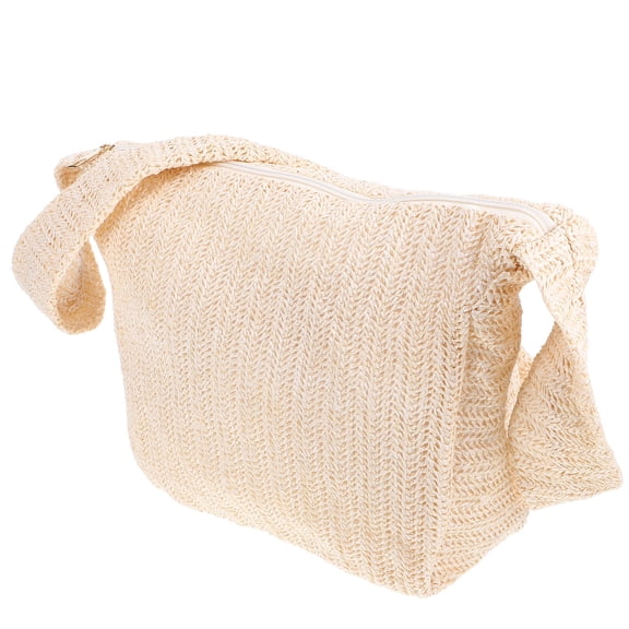 HORIALENCE 1Pcs Crossbody Bag Trendy Woven Purse Beige Straw Material Durable Portable For Women Beach Party