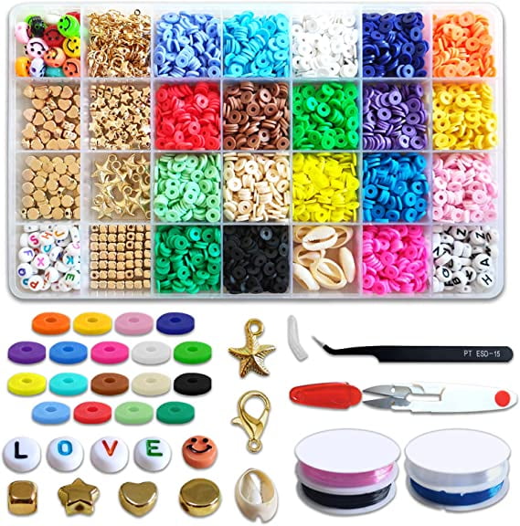 4000Pcs Flat Polymer Clay Spacer Beads for DIY Bracelet Necklace