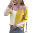 thumbnail image 2 of Chandail Femme Patchwork Couleur Contrastée Chandail Femme Manches Longues Chandails chandail Tricoté Jumper Chandails Femme, 2 of 6