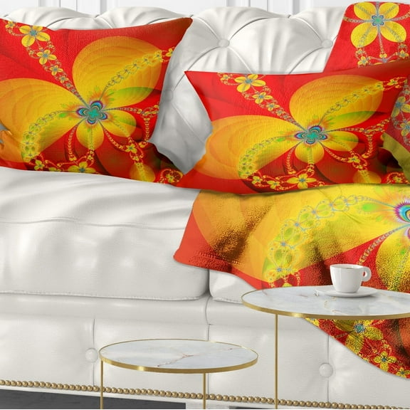 Designart Red Yellow Colorful Fractal Pattern - Floral Throw Pillow - 12x20