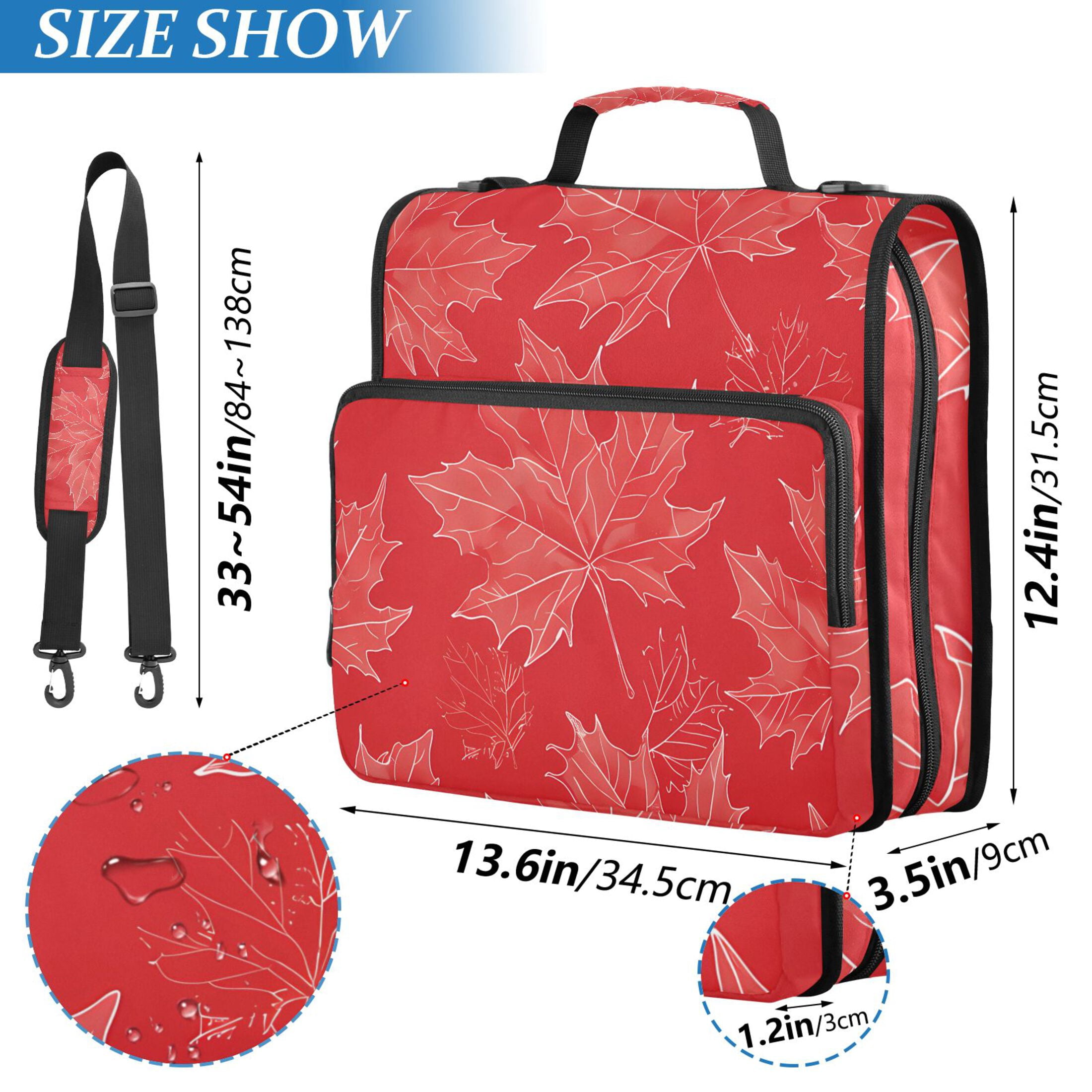 3 Ring Zipper Binder with Shoulder Strap Waterproof Trapper Keeper 2 Inch D-Ring 500 Sheets Capacity Hand Drawn Maple Leaves