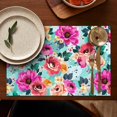thumbnail image 3 of Summer Bloom Floral Table Mats, Wrinkle Free Flax Placemats Set of 6 with Peony Butterfly and Bee Design, Heat Resistant for Rustic Farmhouse Dining Decor, 3 of 3