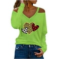 thumbnail image 2 of Tbopshirt Womens Top Women Casual Printed Long Sleeve V-Neck Pullover Off Shoulder Blouse Tshirt Tops, 2 of 4