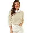 thumbnail image 1 of Blusa con cuello en contraste de mangas 3/4 para mujer Beige L, 1 of 6