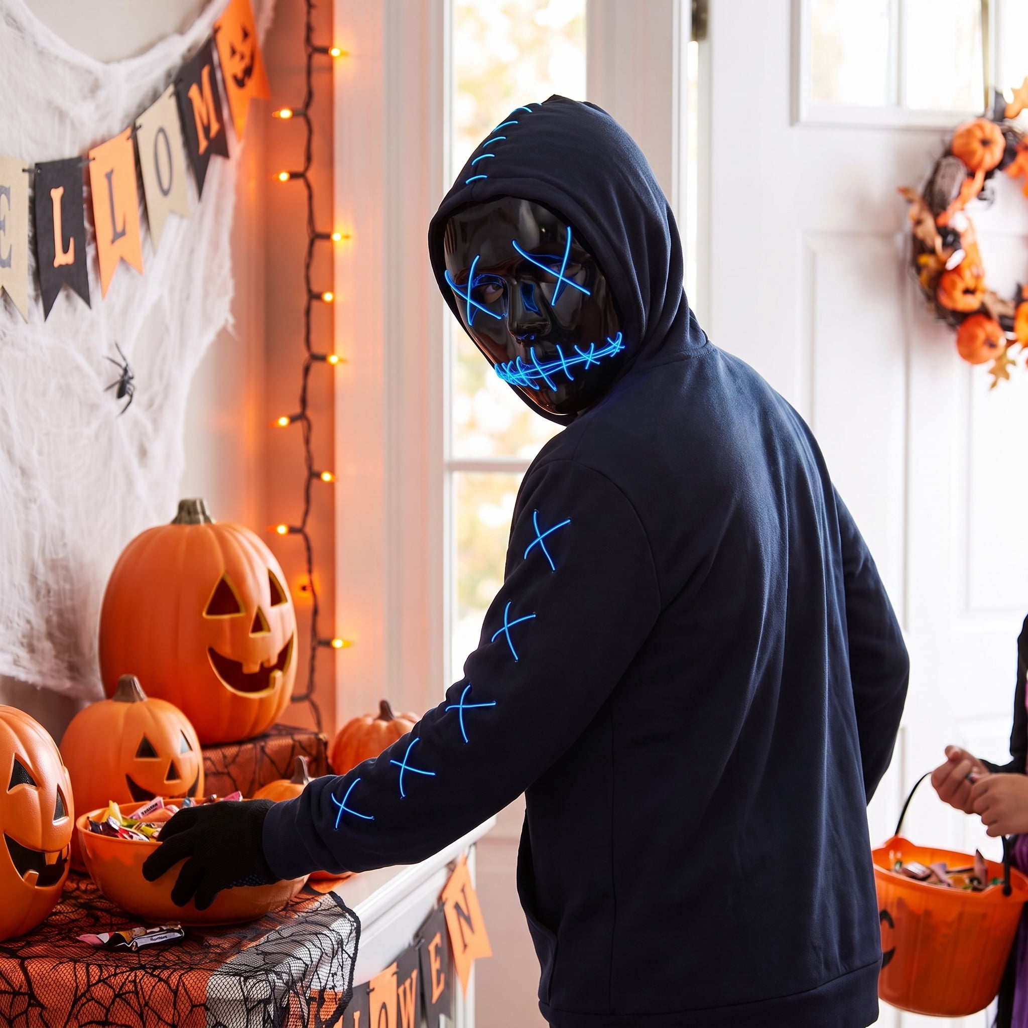 Light-Up Stitched Mask Costume Accessory for Adults, Black and Blue, Halloween by Way To Celebrate