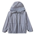 thumbnail image 3 of Cethrio Girls Sun Protection Jackets, Zip up Long Sleeve Outdoor Lightweight Kids Rash Guard Outerwear with Hood Gray Size 10, 3 of 5