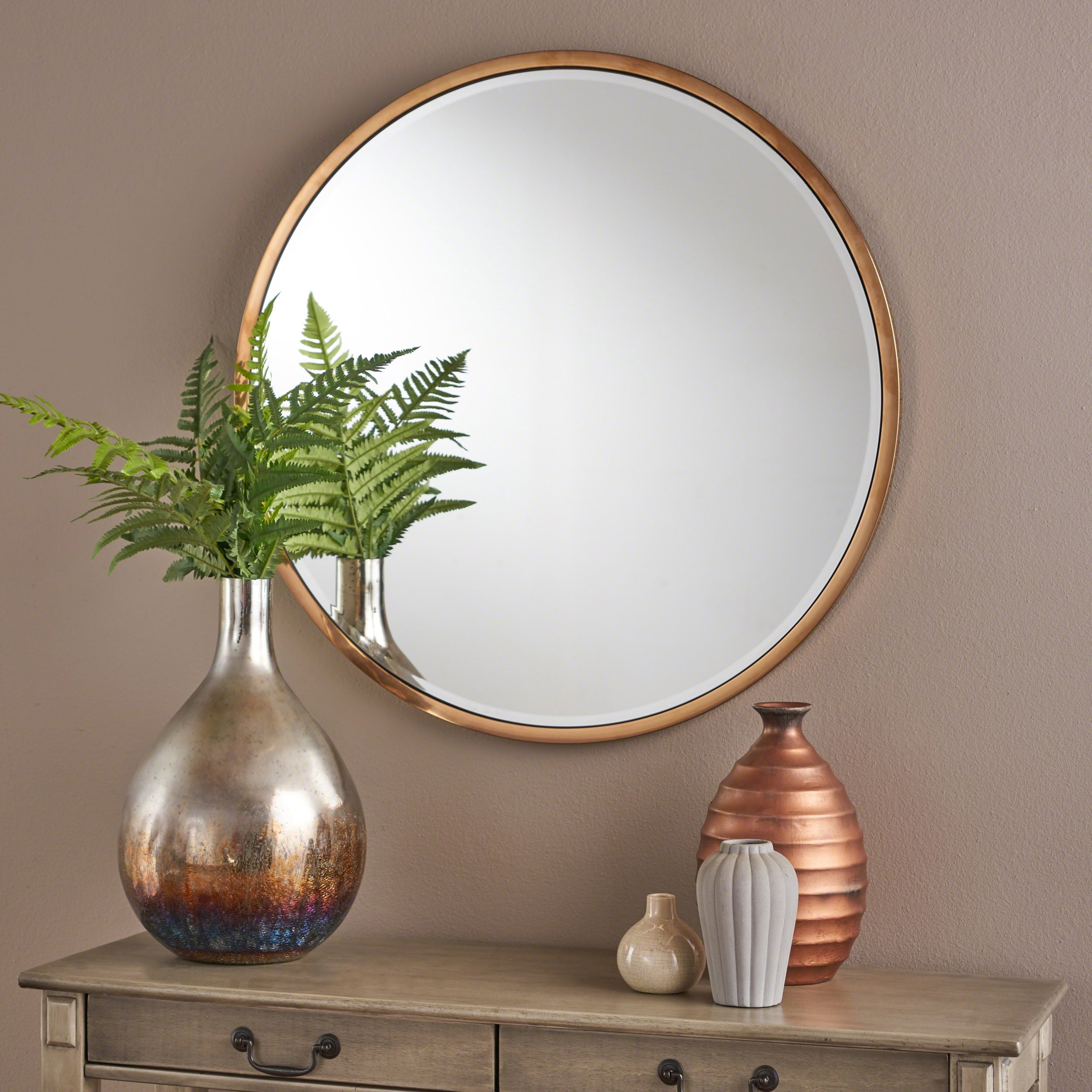 Noble House Circular Wall Mirror with Finished Stainless Steel Frame
