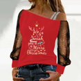 thumbnail image 2 of Funny christmas shirts Off Shoulder long sleeve shirts for women Elegant Lace Blouse Casual Loose Fit Top For Daily Wear And Comfortable Outfits With Fashionable Design And Soft Breathable Fabric, 2 of 4