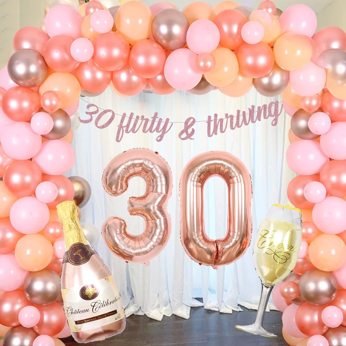 30th Birthday Decorations For Women, Rose Gold 30 Birthday Party Decoration  For Her, 30th Happy Birthday Banner Kits Rosegold Balloons Decoration For