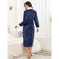 thumbnail image 3 of PajamaX Women's Fleece Shawl Collar Bathrobe Plush Soft Long Spa Robe Lightweight Fluffy Cozy Shower Bathrobe (L, Navy), 3 of 7