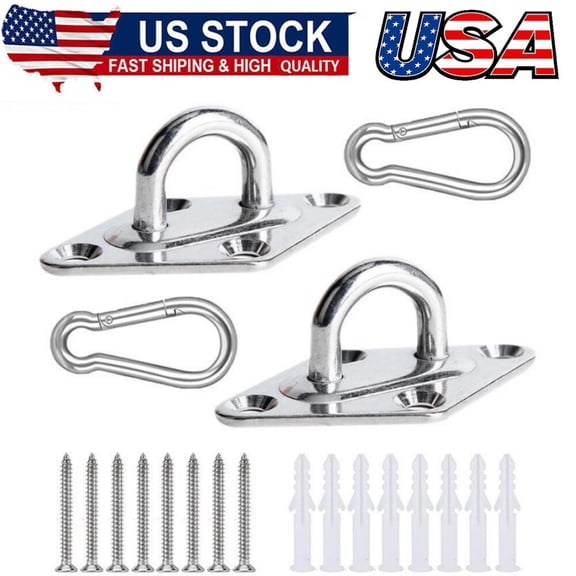 2 Pcs 2.3 Inch 304 Stainless Steel Pad Eye Plate Hook with Screws for Suspension