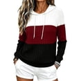 thumbnail image 3 of Asxite Women Fall Winter Tops Round Neck Long Sleeve Solid Spliced Hooded Knit Brushed Ribbed Pullover Shirts, 3 of 7