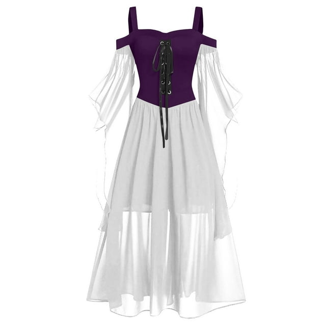 LINMOUA Women Plus Size Cold Shoulder Butterfly Sleeve Halloween Gothic Dress