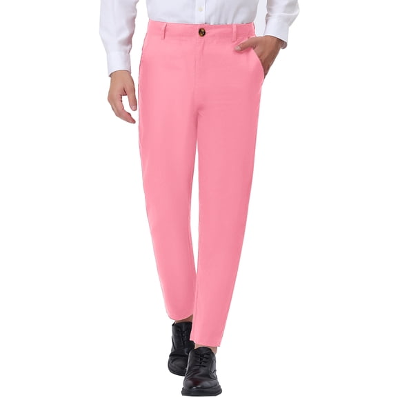 Lars Amadeus Men's Dress Solid Color Pants Straight Front Chino Slacks Pink 28