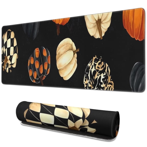 Long Mouse Pads for Desk,Halloween Patterned Pumpkins (2) Desk Mats on Top Of Desks, Desk Mouse Pad Extra Large with 3mm Non-Slip Base and Stitched Edge for Gaming,Office,Work,Home 31.5x11.8in