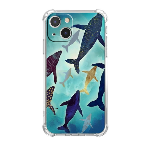 Sea Whales Collage Case for iPhone 13 Mini,Aesthetic Art Design Pattern Soft Full TPU Bumper Cover