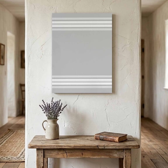Ships Next Day Canvas Wall Art 24"x36",Grey Striped Wood Framed Canvas Print Painting,Luxurious White Stripes Modern Abstract Art Ready to Hang Large Picture Wall Decor for Bedroom Living Room Office