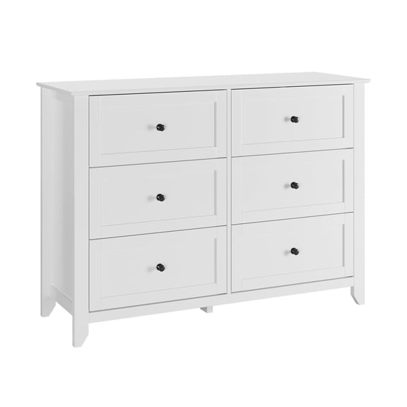 White 6 Drawer Wood Dresser Modern Storage Chest with Metal Handles for Bedroom Living Room Hallway Minimalist Organizer Cabinet White
