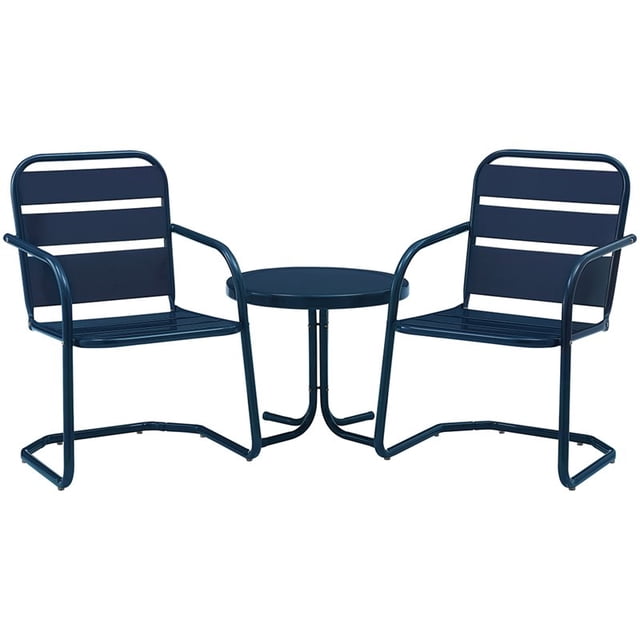 Crosley Brighton 3 Piece 22" Round Metal Patio Conversation Set in Navy
