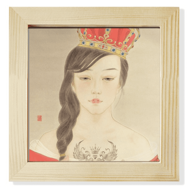 Beauty Royal Crown Chinese Watercolor Square Picture Frame Wall Tabletop Display