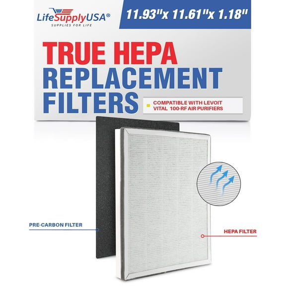 LifeSupplyUSA Complete Replacement Filter Set (1 True HEPA Air Cleaner Replacement Filter 1 Carbon Filter) Compatible with Levoit Vital 100-RF Air Purifiers