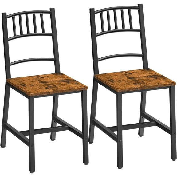 Kitchen Chairs Set of 2, Wooden Dining Room Chairs with Metal Frame, Dining Chairs with Back, Easy to Assemble, Farmhouse Dining Chairs for Kitchen, Living Room, Rustic Brown and Black BF39CD01
