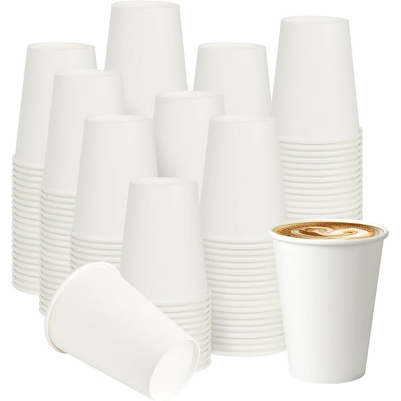 12 oz 300 Pack Paper Coffee Cups, Hot Paper Cups, Thickened Leak-Free White Disposable Coffee Cups for Hot and Cold Drinks