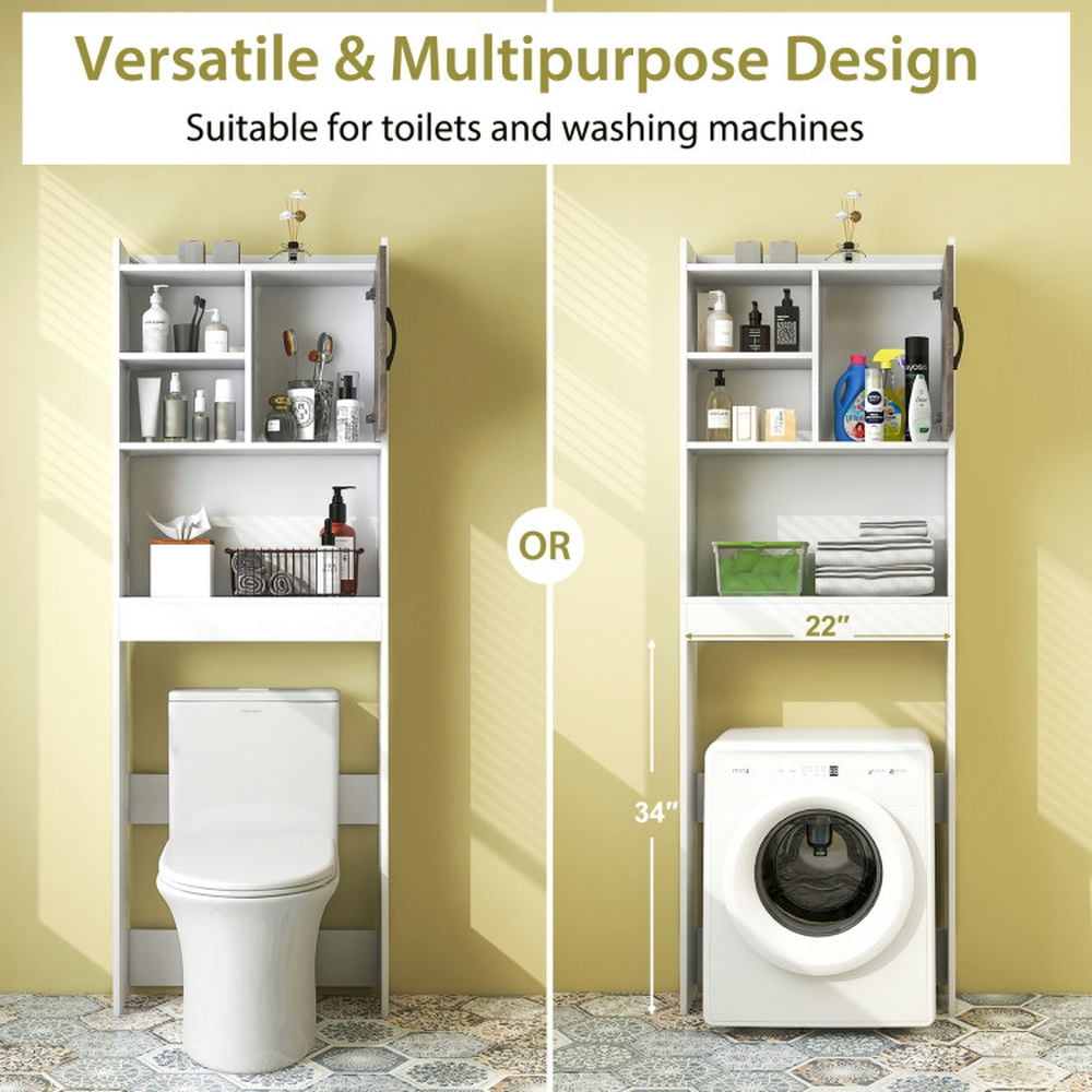 Finihen Toilet Storage Cabinet, Bathroom Cabinet Organizer, 4-Tier Space-saving Toilet Storage Cabinet with Open Shelves, for Bathroom, White