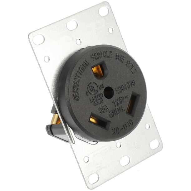 Tomacorriente eléctrico de 30 A y 125 V para RV, con toma de corriente recta