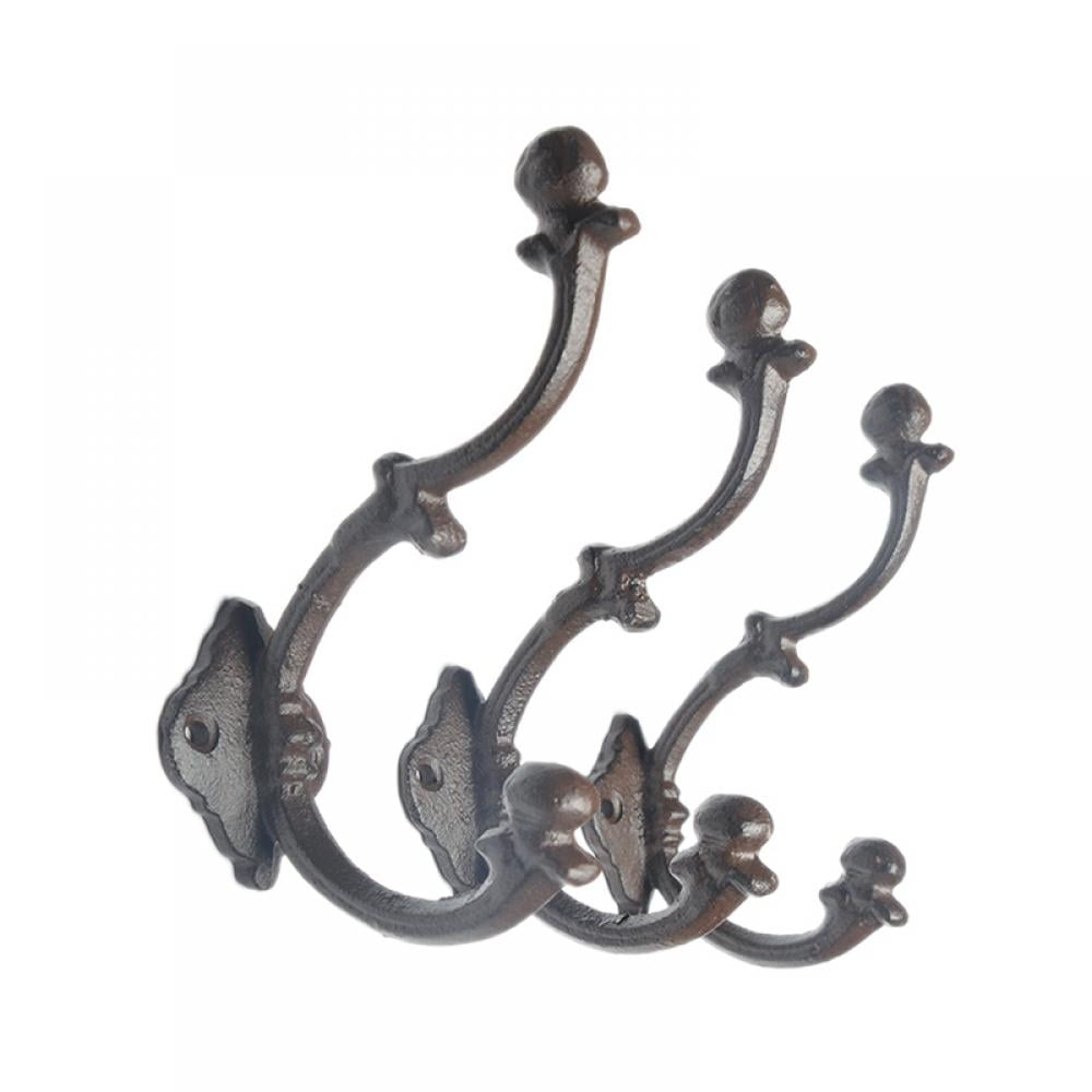 Rustic Old Style School House Cast iron Wall Mounted Coat Hat Scarf Hooks Set/4 