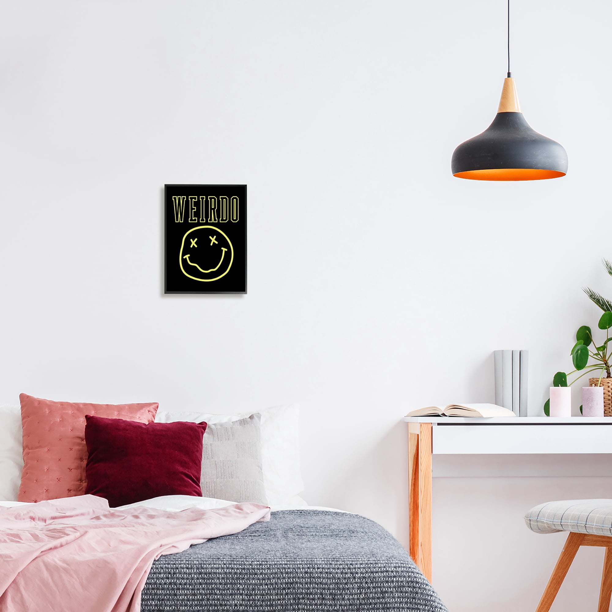 Stupell Industries Weirdo Phrase with Smiley Abstract Painting Black Framed Art Print Wall Art, 11 x 14