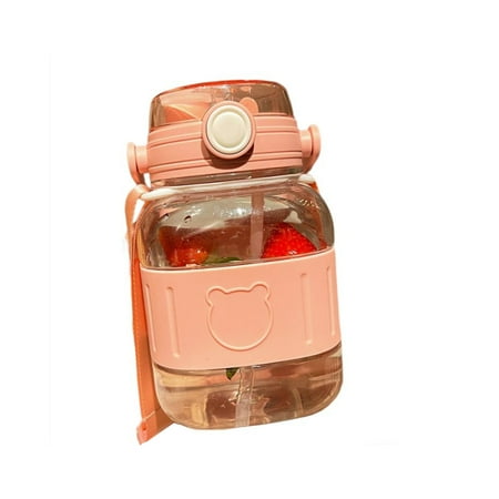 

TureClos 1200ml Straw Cup Large Capacity Water Bottle Summer Fitness Office Picnic Camping Coffee Milk Drink Beverage Mug with Strap Pink