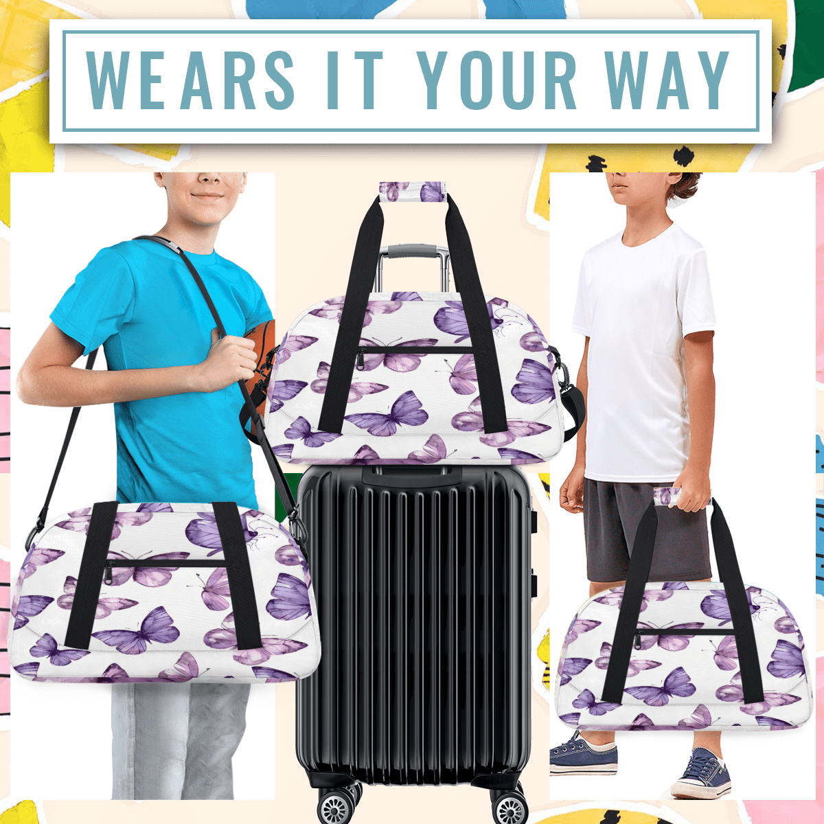 Herdesigns Sports Duffle Bags Travel Duffle Bag Gym Bag Butterfly Weekender Travel Bag Waterproof Overnight Bag Carry On Travel Tote Bag Dance Bags