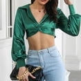 thumbnail image 2 of Ltctricy Women's Crop Tops Comfy Deep V Neck Knot Front Lantern Long Sleeve Shirts 2025 Trendy Casual Blouses, 2 of 7