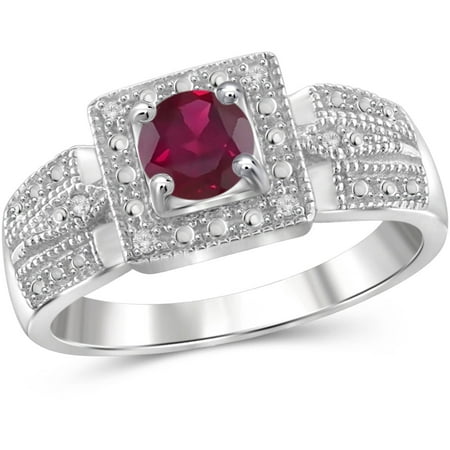 JewelersClub 0.68 Carat T.G.W. Ruby Gemstone and 1/20 Carat T.W. White Diamond Sterling Silver Ring