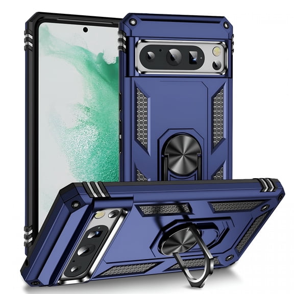 GJX 2026 New for Google Pixel 10 Pro Xl Case,Heavy Duty Shockproof Body Phone Cover Built in L Rotated Magnetic Ring Holder Kickstand,Dual Layer Military-Grade Drop Protection,Blue