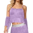 thumbnail image 2 of Latin Dance Sequin Fringe Crop Camisole Tops for Women Spaghetti Strap Sparkly Sequins Tassel Cami Tank Tops Belly Dance Top, 2 of 5
