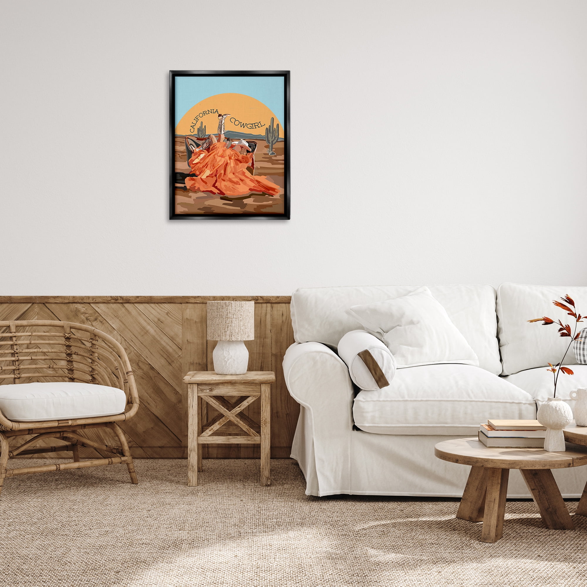 Stupell Industries California Cowgirl Landscape Landscape Painting Black Floater Framed Canvas Art Print Wall Art, 25 x 31