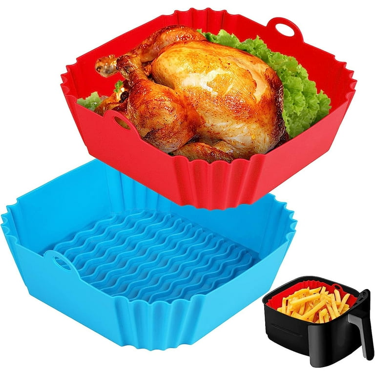 Air Fryer Silicone Liners Square 2 Pack 8.6 Inch Airfryer Liners 4-7 QT  Reusable Air Fryer Liners Silicone Pot Oven Liner Baking Tray, Air Fryer