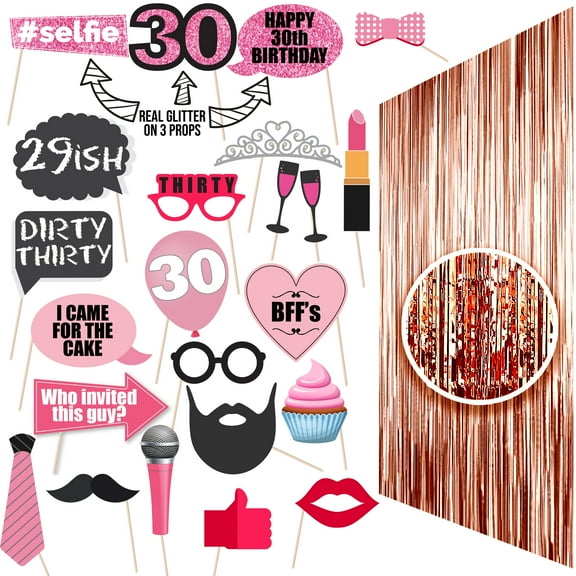 24 Piece Photo Props & Backdrop Funny 30th Birthday Decorations For Women, Happy 30th Birthday Decorations For Her, 30th Birthday Gift Ideas, 30th Birthday Gifts For Women, Dirty 30 Birthday For Her