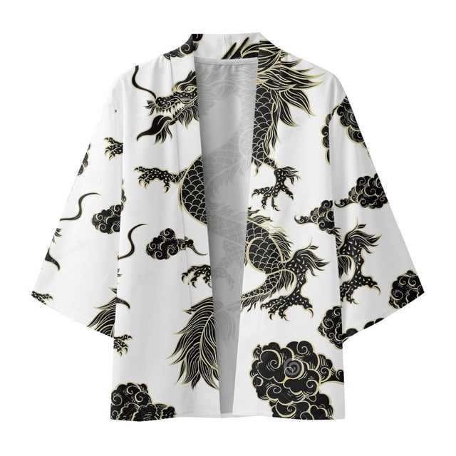 Camisas s Para Hombre Manga Larga Cárdigan de manga larga Semi de primavera y verano para hombre, camisa sin cuello estampada con estampado completo (Grey, XL)