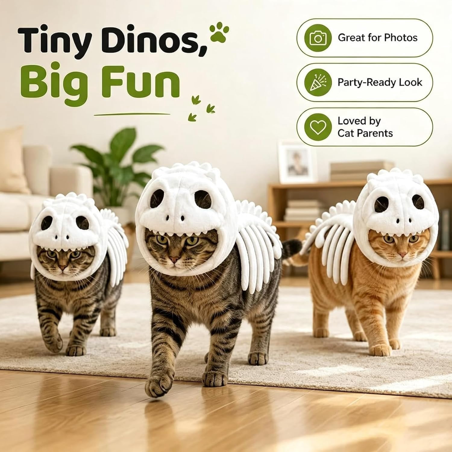 Cat Dinosaur Costume, Catsaur Costume, Dinosaur Costume for Dogs, Soft Plush T Rex Halloween Outfit, 3D Skeleton Design Glow in the Dark, Realistic Dinosaur Skeleton Costume for Pet