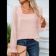 thumbnail image 4 of Blusas Tipo Túnica de Larga Abullonada con Cuello Cuadrado para Mujer, Estilo Casual y Moderno para Otoño Rosa S, 4 of 8