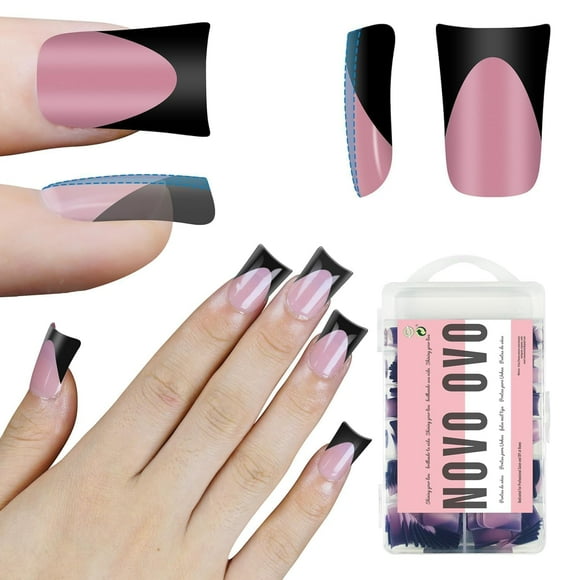 Nail Tips NOVO OVO para Halloween, color negro, punta francesa, pato corto, 240