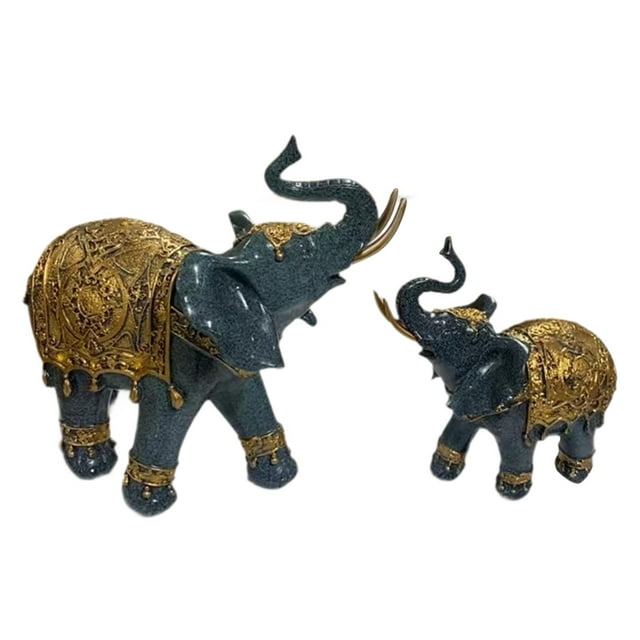 1 par de estatuas de elefantes con la trompa hacia arriba, colección para decorar el hogar. Azul