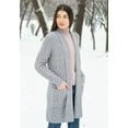 thumbnail image 6 of SAOL 100% Merino Wool Women's Aran Shawl Collar Open Front Long Cardigan Sweater Cable Knitted Outdoor Coat with Pockets Made in Ireland, 6 of 7